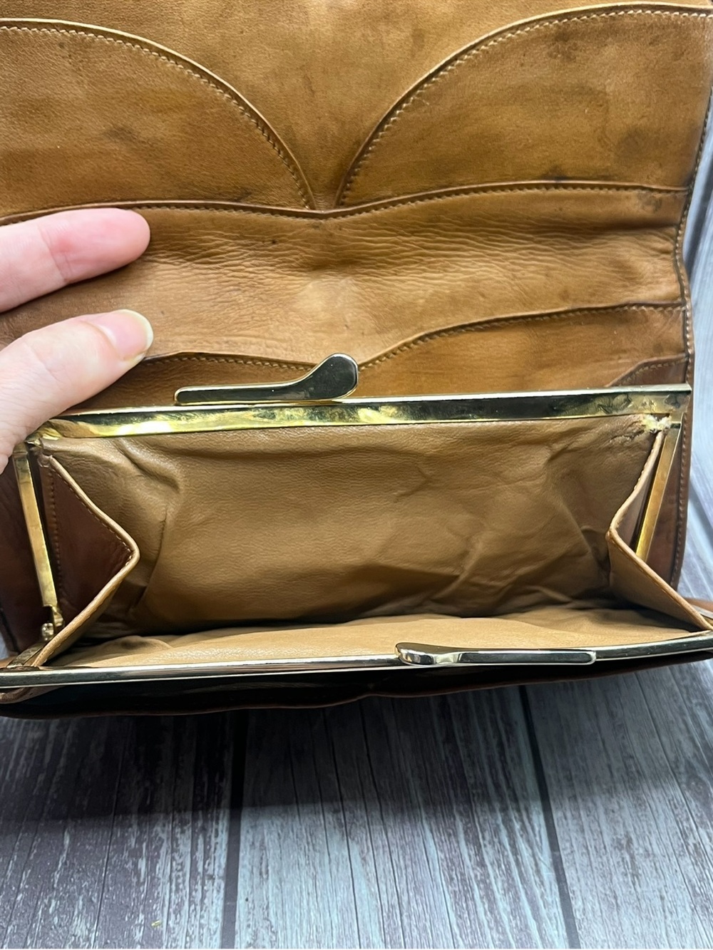 GUCCI VTG 80s Micro GG Supreme Clutch Bag Kiss Lock Leather & Canvas Tan Beige - Picture 11 of 16